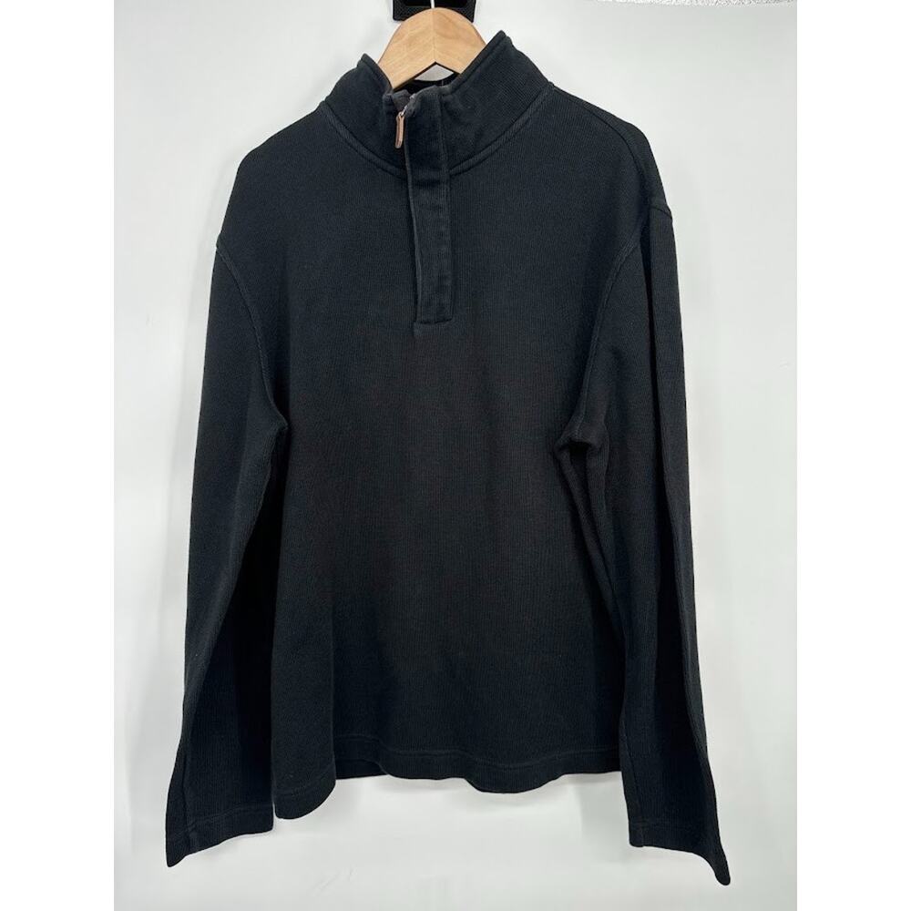 Lachlan Mens L Black 1/4 Zip Sweater Pullover Preppy‎ Minimalist Quiet Luxury